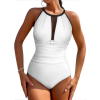 Custom Print Women's One-Piece Swimsuit High Neck Mesh Panel Monokini Beachwear