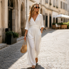 Custom Women's V-Neck Waist-Tied Jumpsuit Set