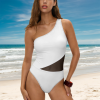 Women's One-Shoulder Mesh Cutout One-Piece Swimsuit