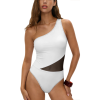 Women's One-Shoulder Mesh Cutout One-Piece Swimsuit