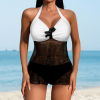 Custom Women's Two Piece Tankini Set Halter Neck Lace Panel High Waist Swimwear