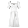Women's Puff Sleeve Ruched Waist Midi Dress