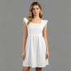Custom Personalized Women's Square Neck Ruffle Sleeve Pocket Dress
