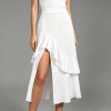 Custom Personalized Women's High Side Split Ruffle Hem Maxi Skirt